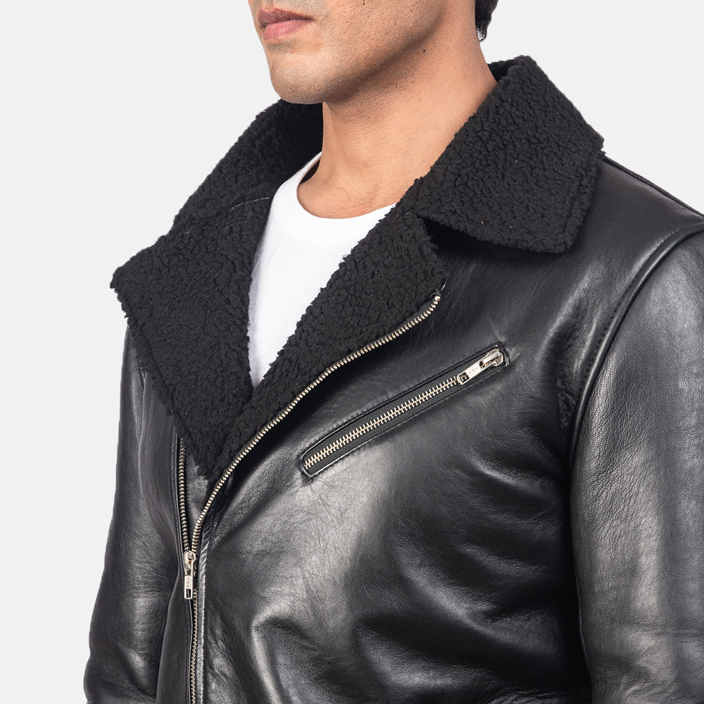 Black leather shearling jacket mens outlet