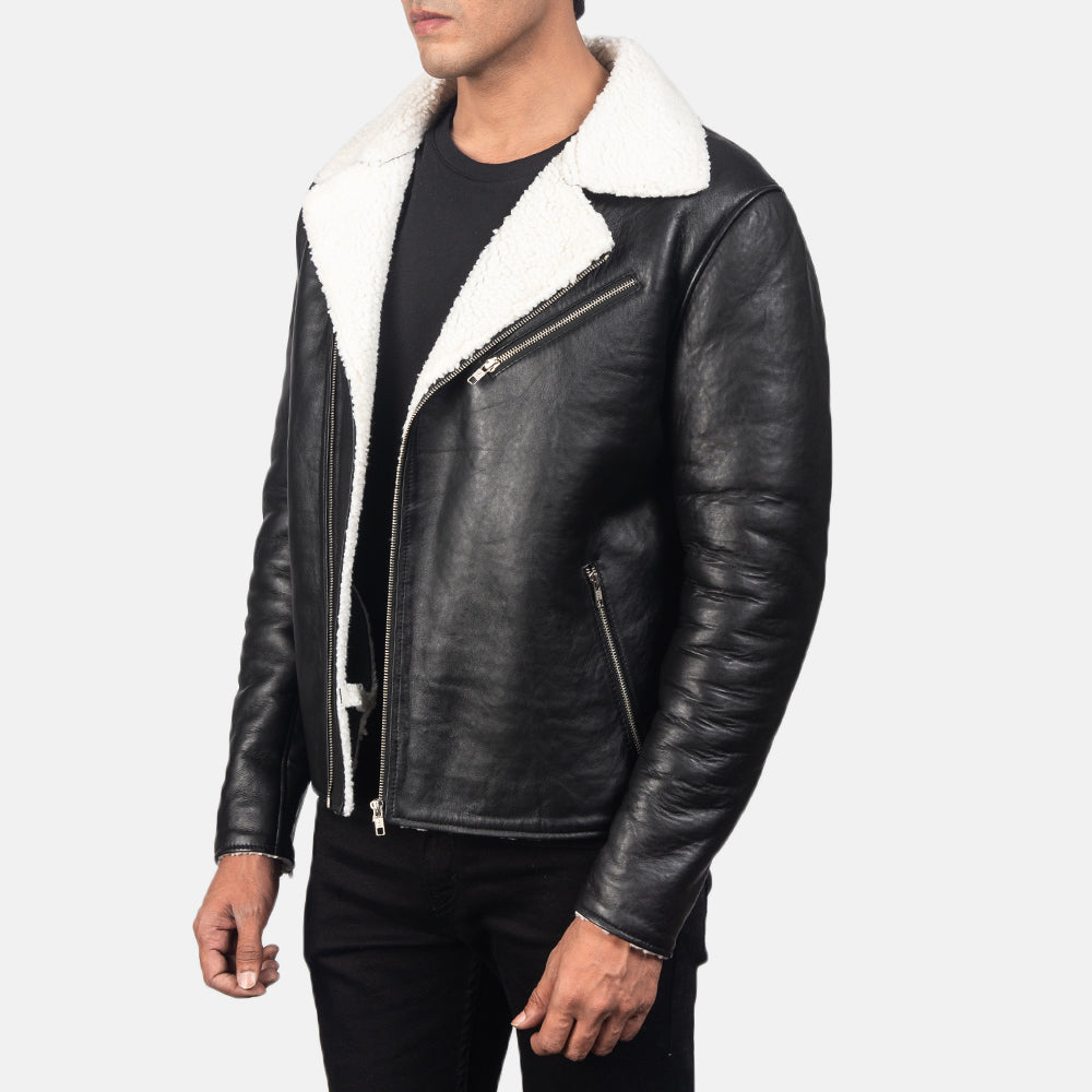 Men's Alberto White Shearling Black Leather Jacket – The Jacket Maker