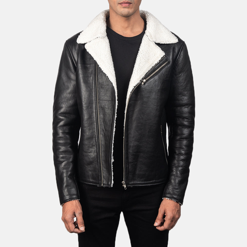 Men's Alberto White Shearling Black Leather Jacket – The Jacket Maker