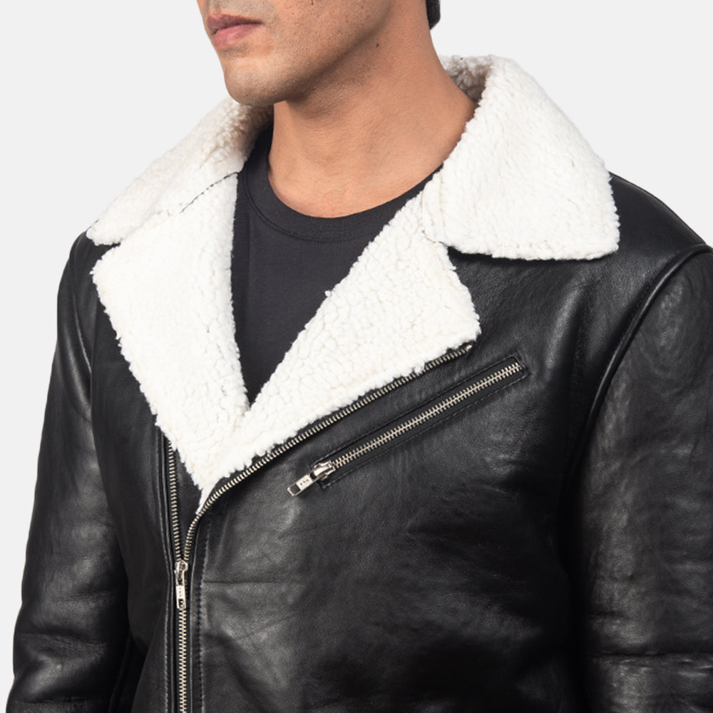 Men s Alberto White Shearling Black Leather Jacket The Jacket Maker