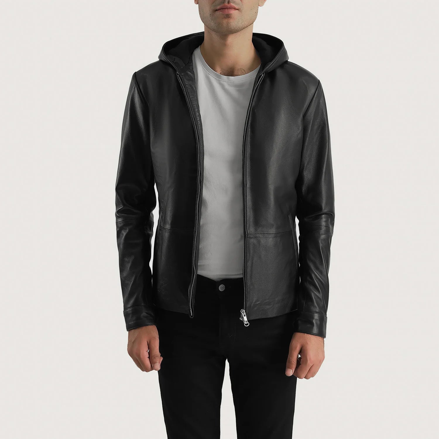 Andy Matte Black Hooded Leather Jacket