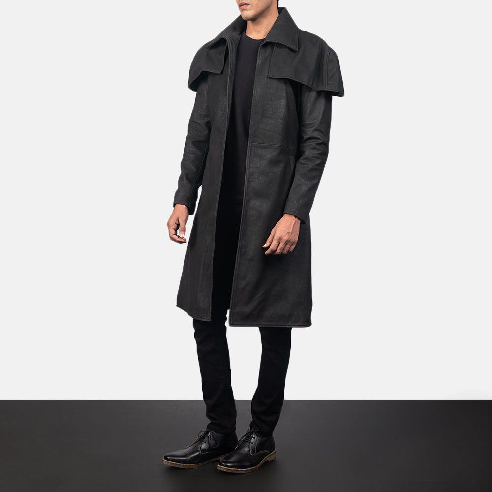 Men s Classic Distressed Black Leather Duster The Jacket Maker