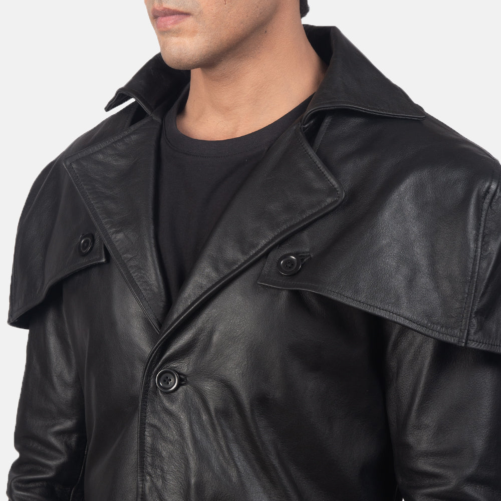 Men s Deux Black Leather Duster The Jacket Maker
