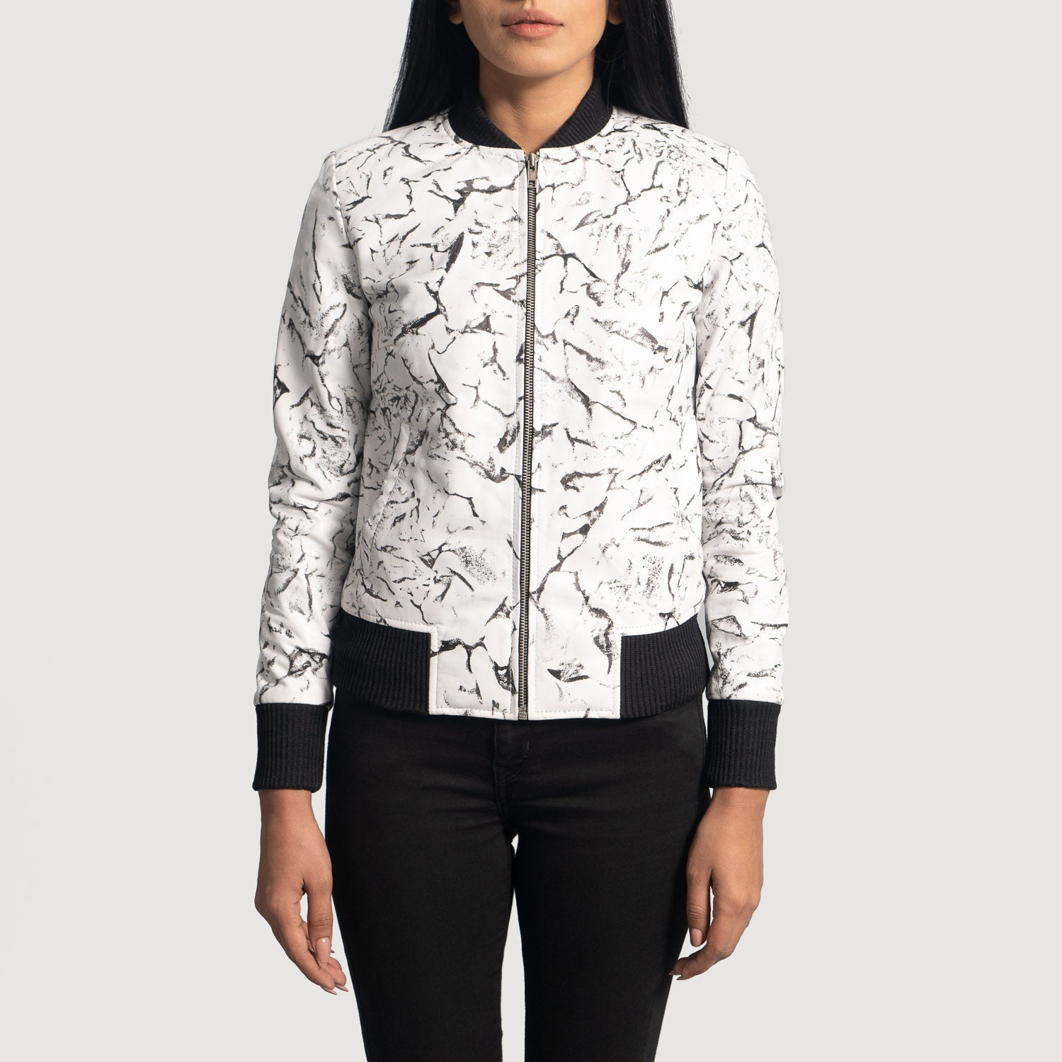 Women s Donna Blake White Leather Bomber Jacket The Jacket Maker