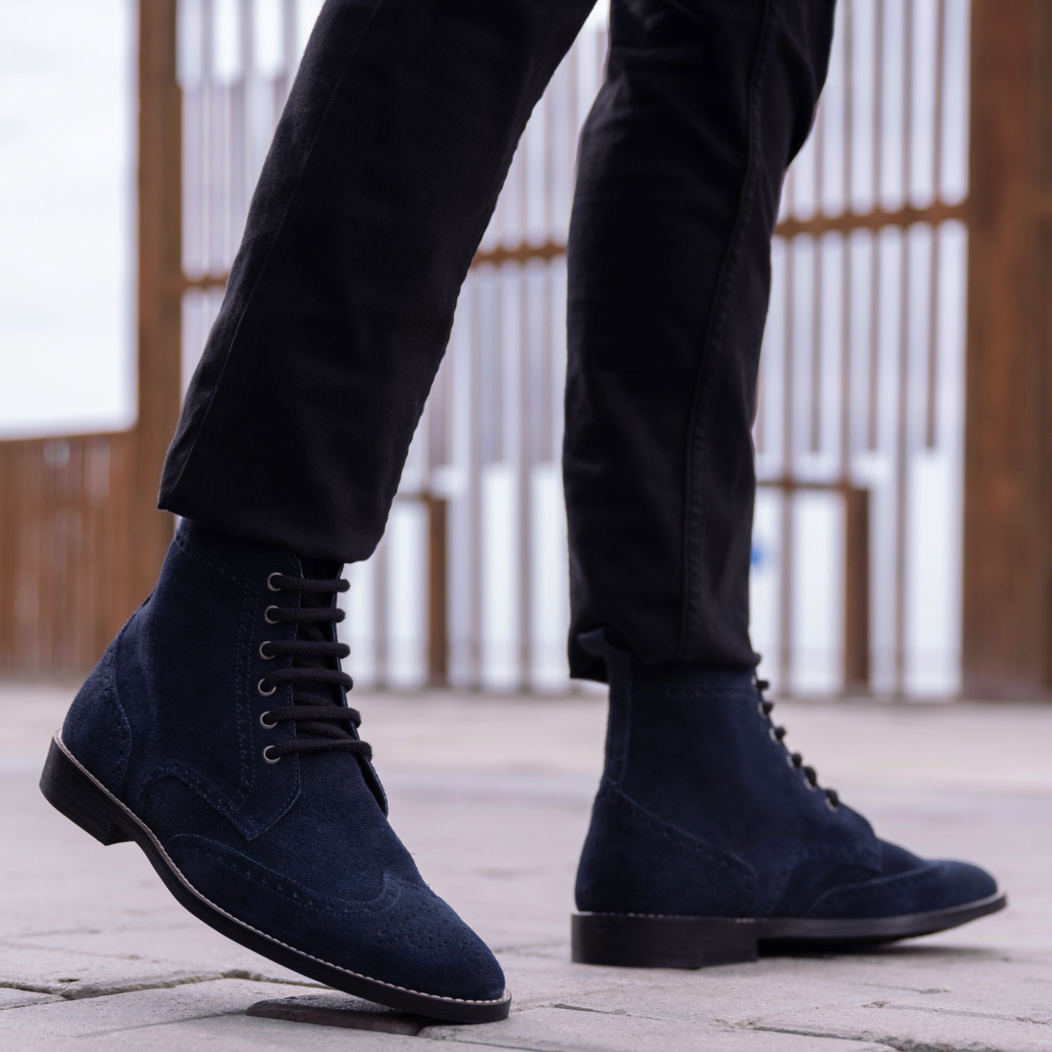 OSSTONE Men's Leather Chukka Boots With Buckle - Black Suede Casual Dress Boots, Ankle-High Heel Shoes