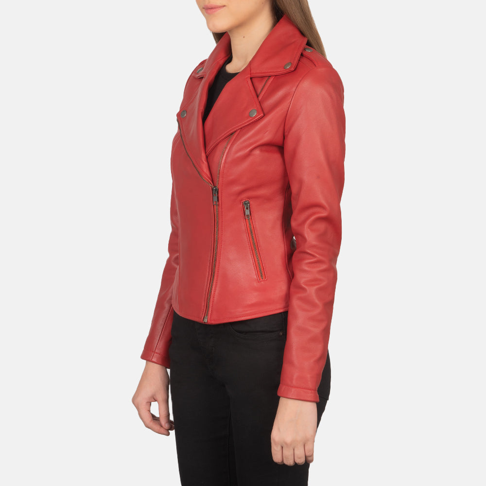 Women s Flashback Red Leather Biker Jacket The Jacket Maker