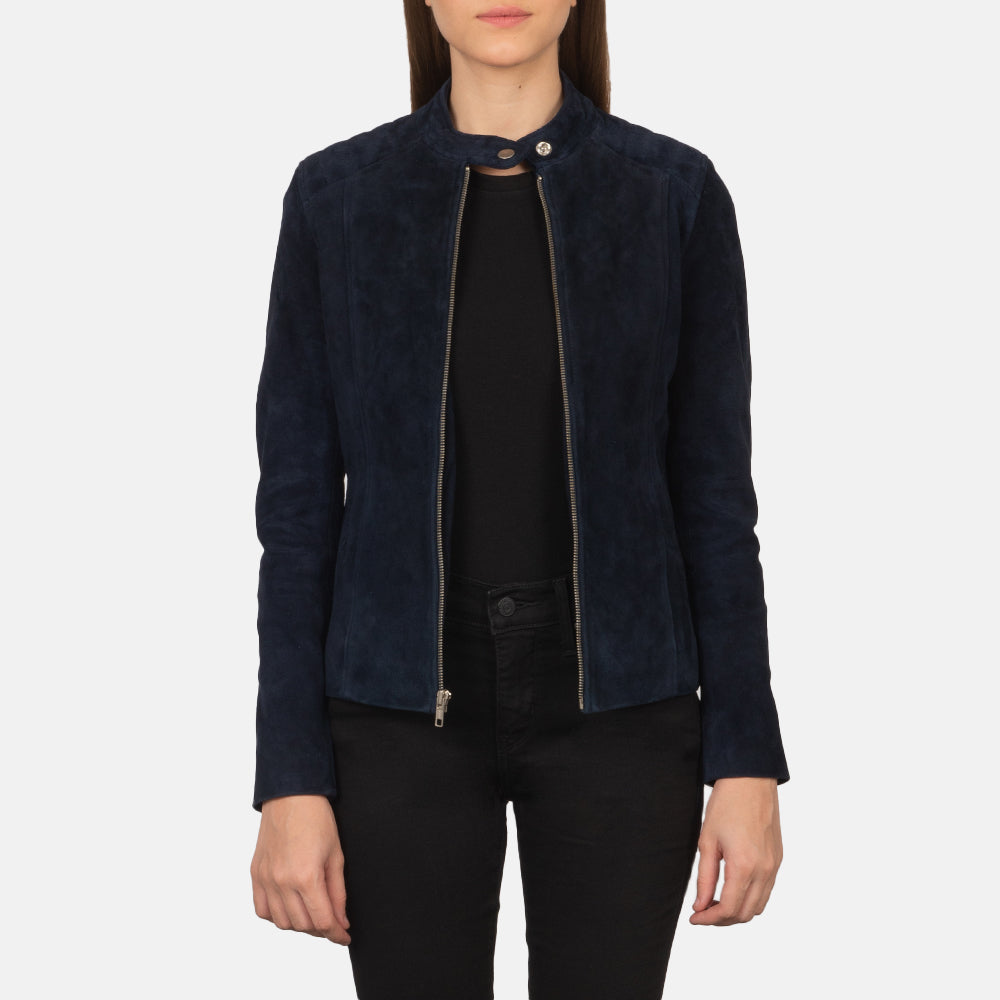 Womens navy biker jacket on sale