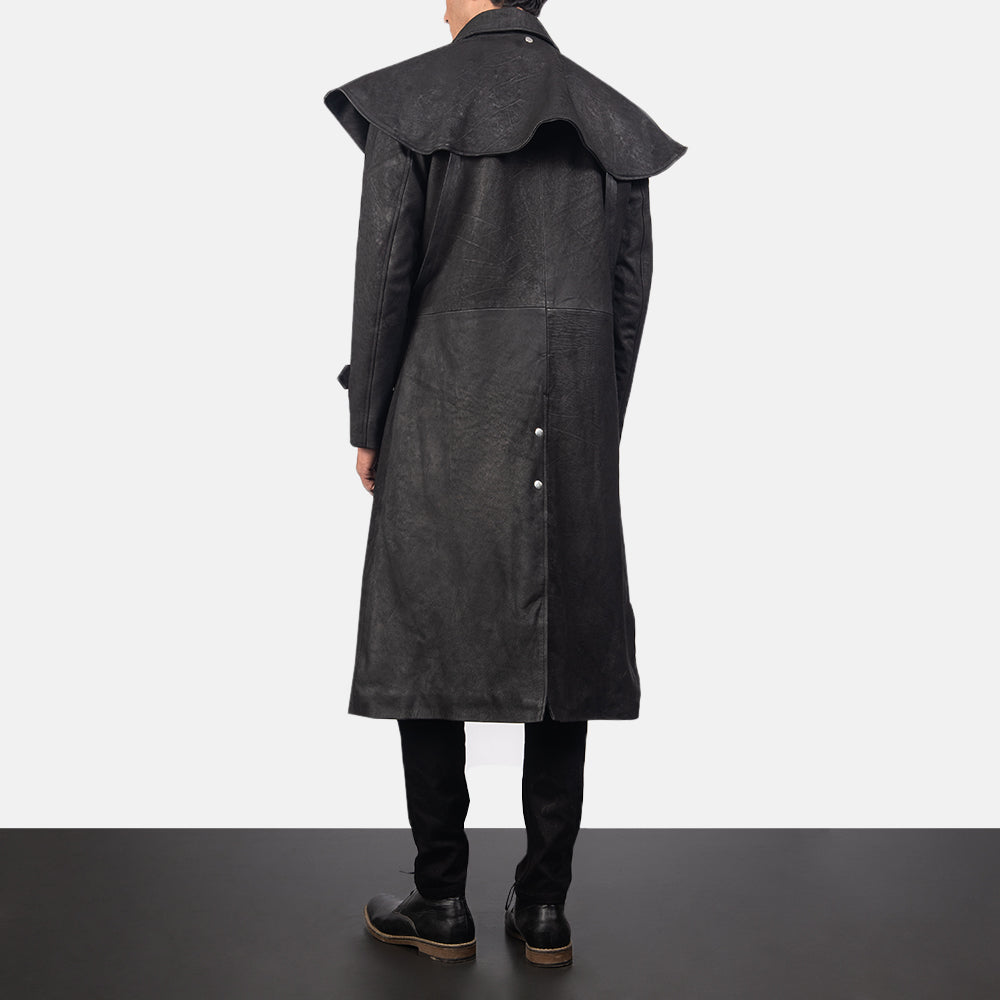 Black leather duster jacket hot sale