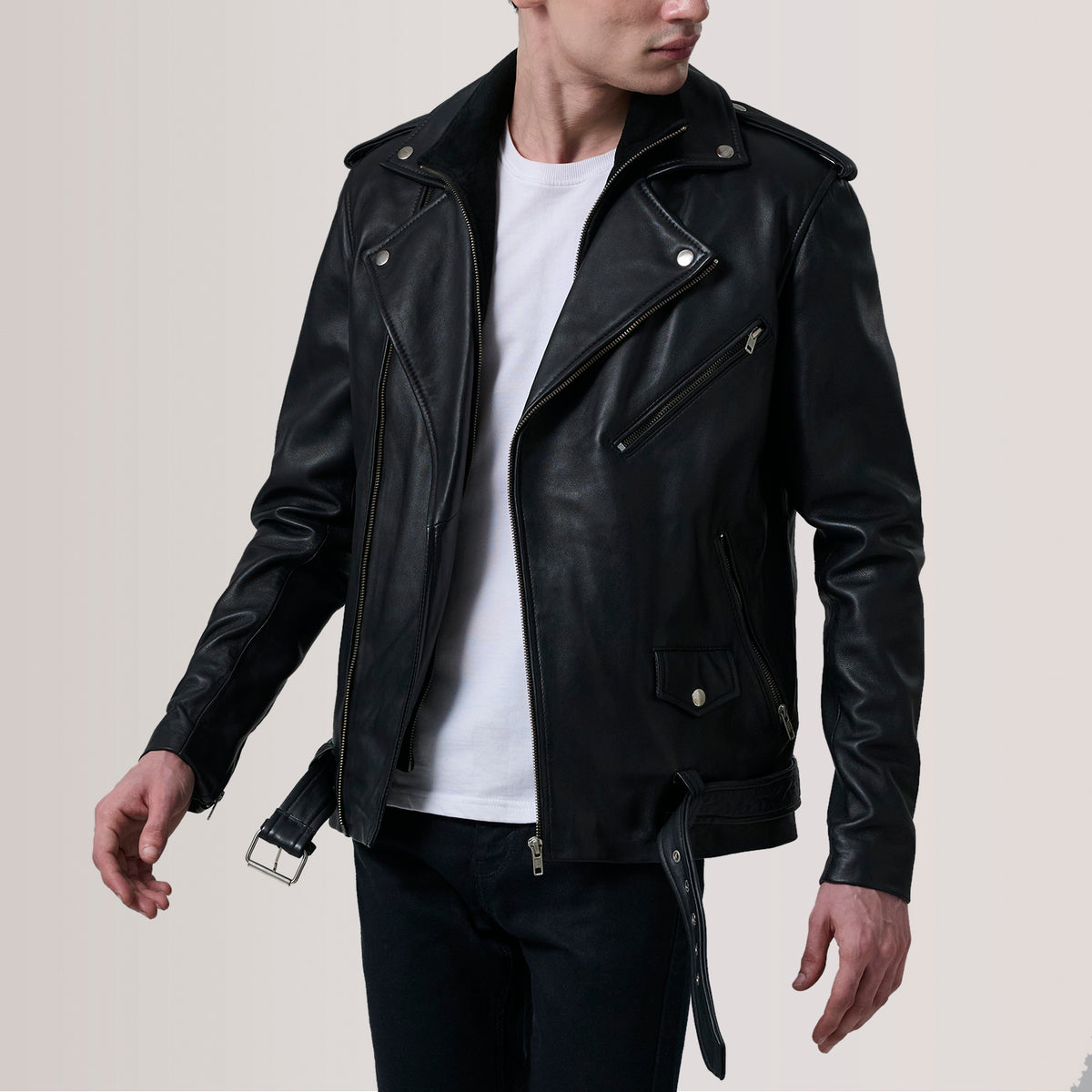 Kole Black Leather Double Rider Jacket For Men -The Jacket Maker
