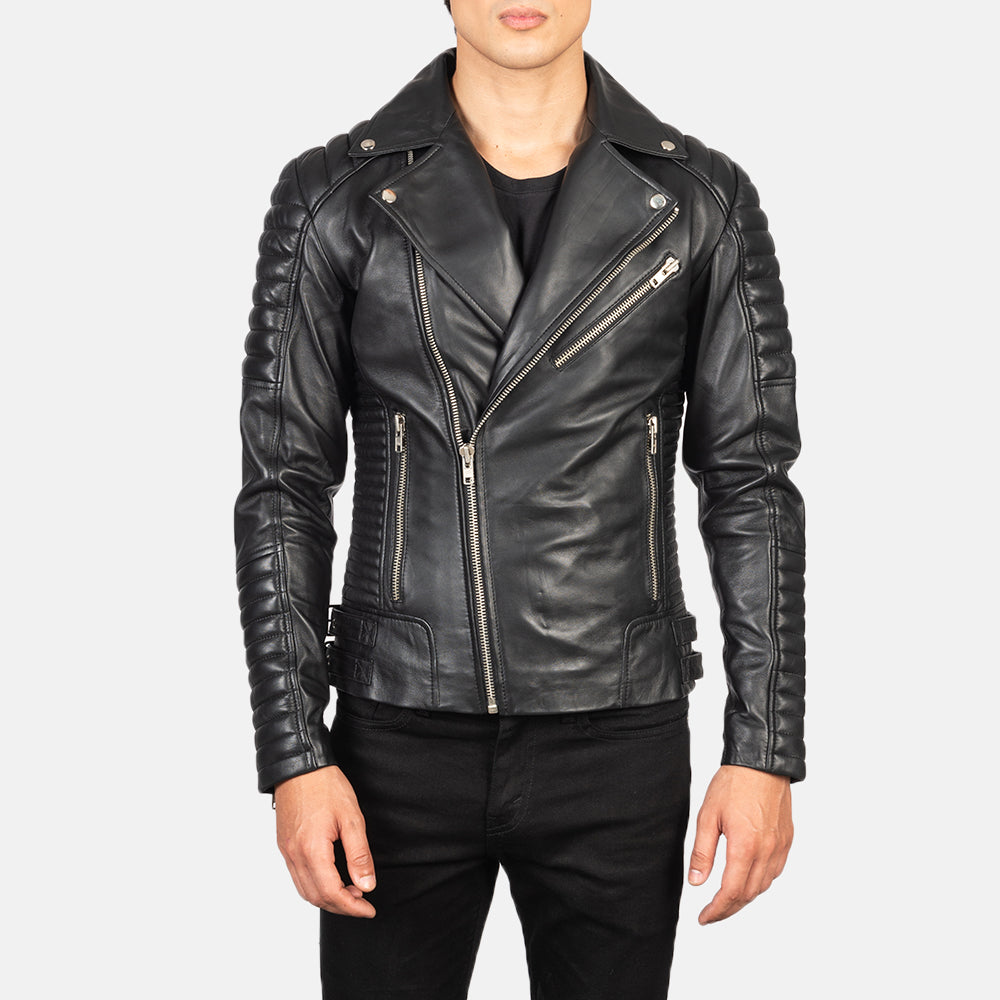 Black leather biker jacket mens shop