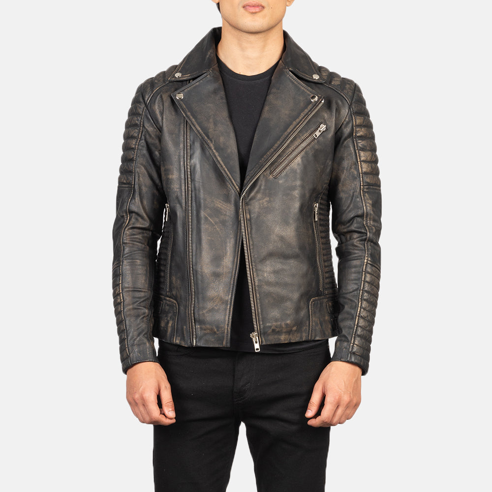Distressed leather motorcycle jacket mens shop