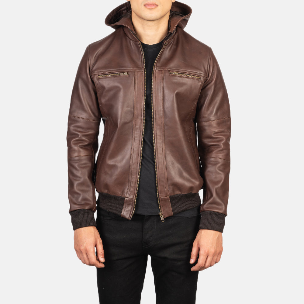 Men's Bouncer Biz Brown Leather Bomber Jacket – The Jacket Maker