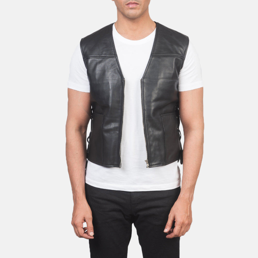 Leather vest and hoodie on sale