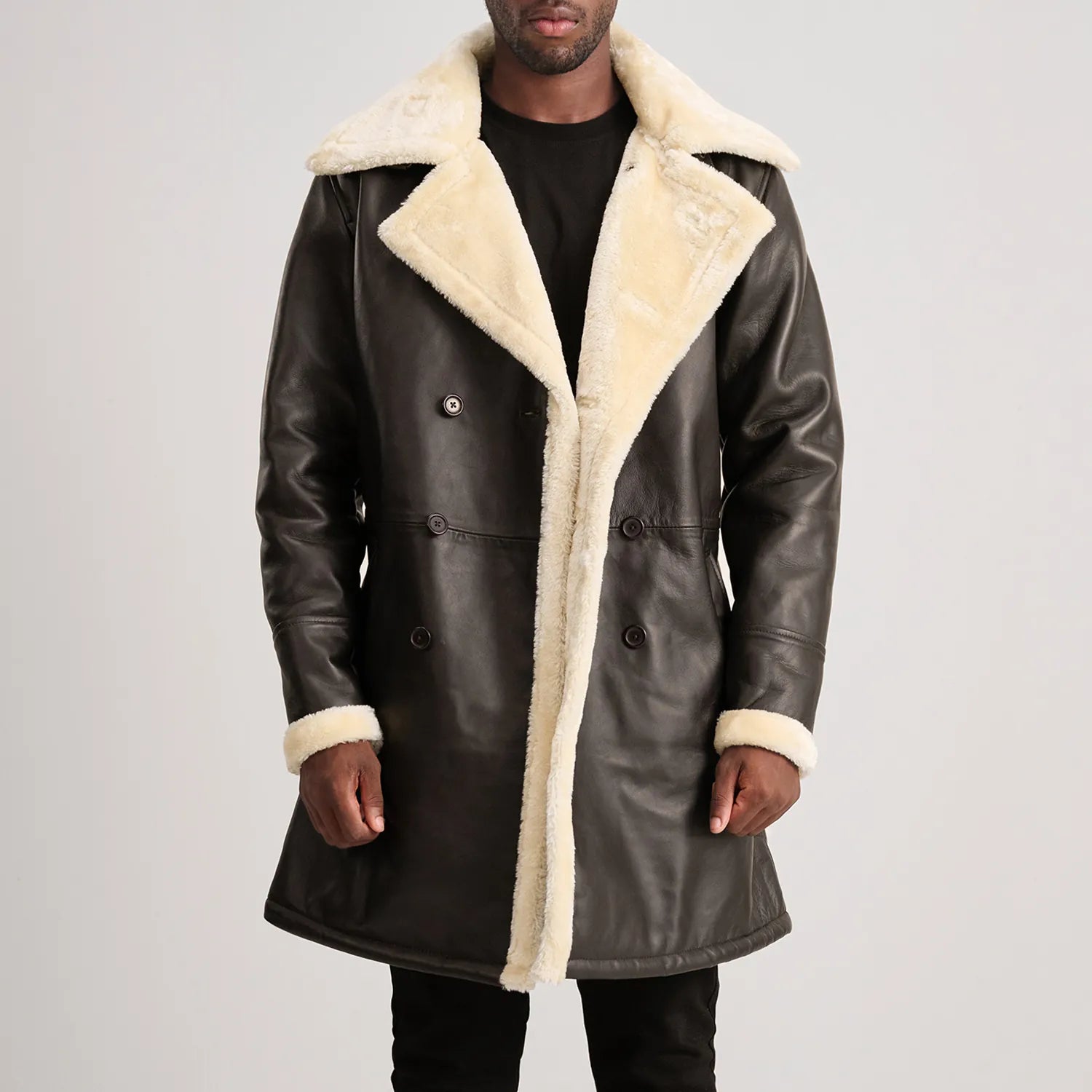 ワコマリア　LEATHER DOUBLE BREASTED COAT Charles Brown Leather Shearling Double-Breasted Coat - The Jacket