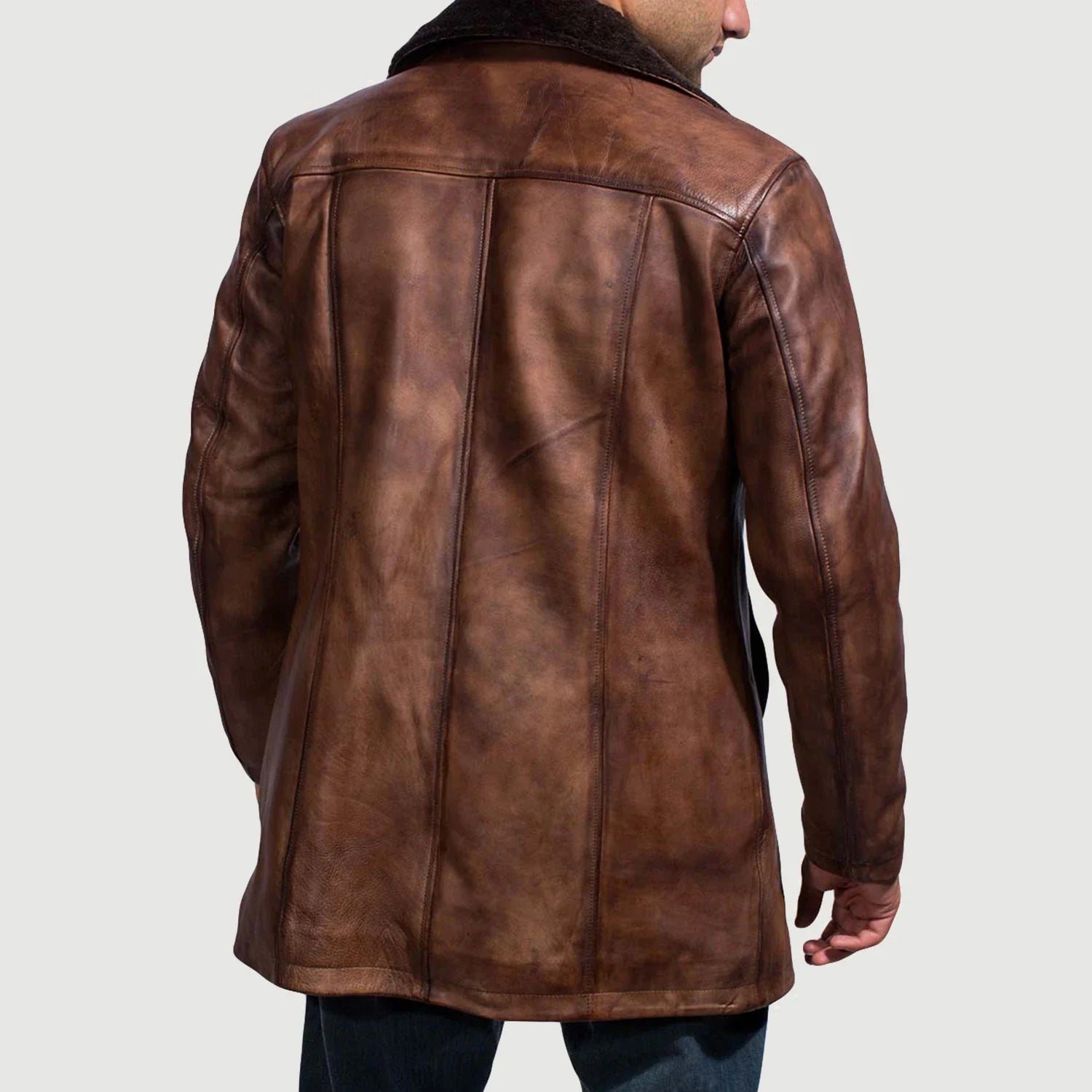 Men's Cinnamon Distressed Leather Fur Coat – The Jacket Maker
