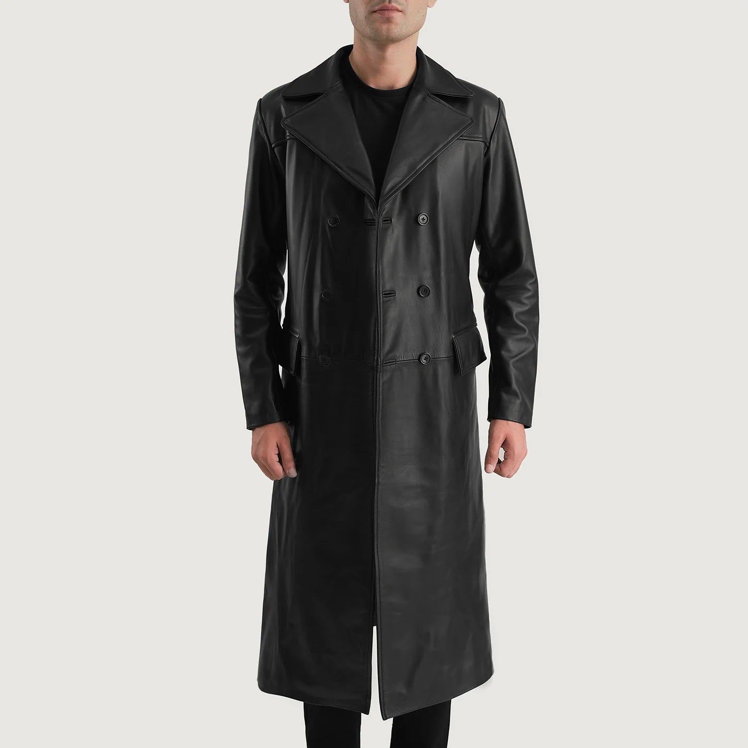 Black leather overcoat new arrivals
