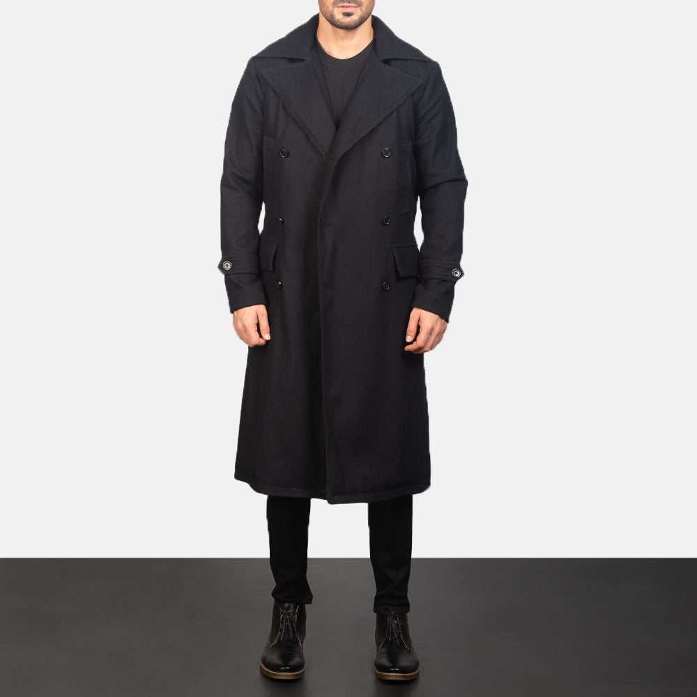 Men s Detective Black Wool Coat The Jacket Maker