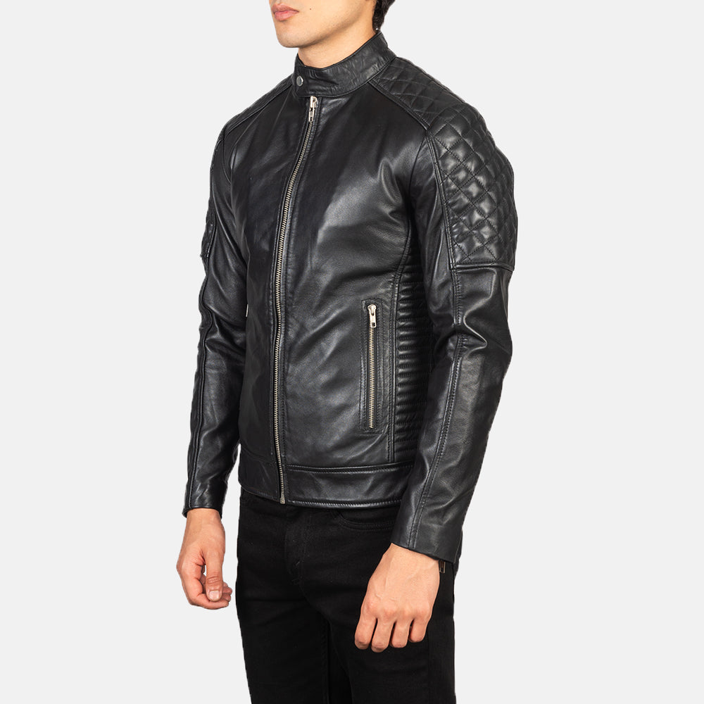 Black leather jacket quilted sales