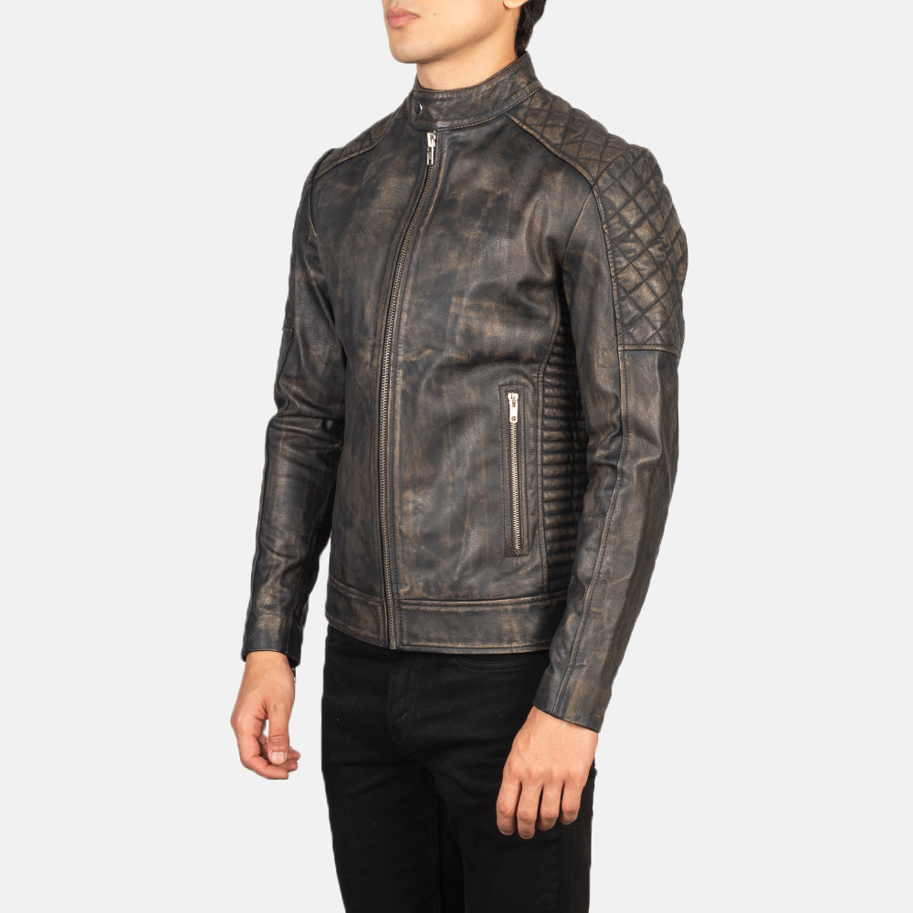 Men s Fernando Quilted Distressed Brown Leather Biker Jacket The Jacket Maker