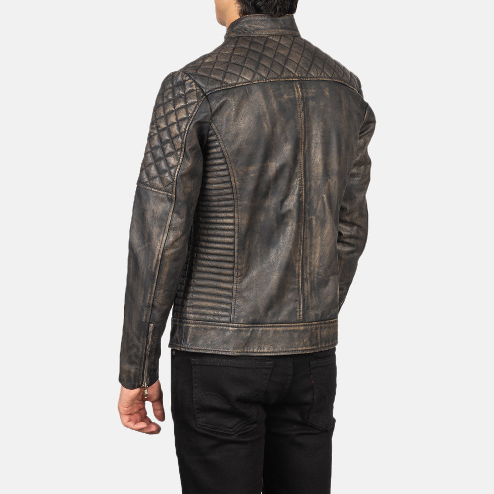 Men s Fernando Quilted Distressed Brown Leather Biker Jacket The Jacket Maker