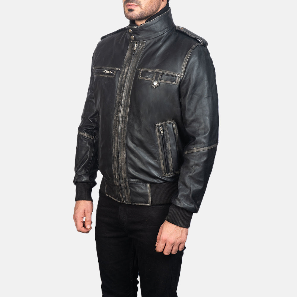 Black leather bomber mens best sale