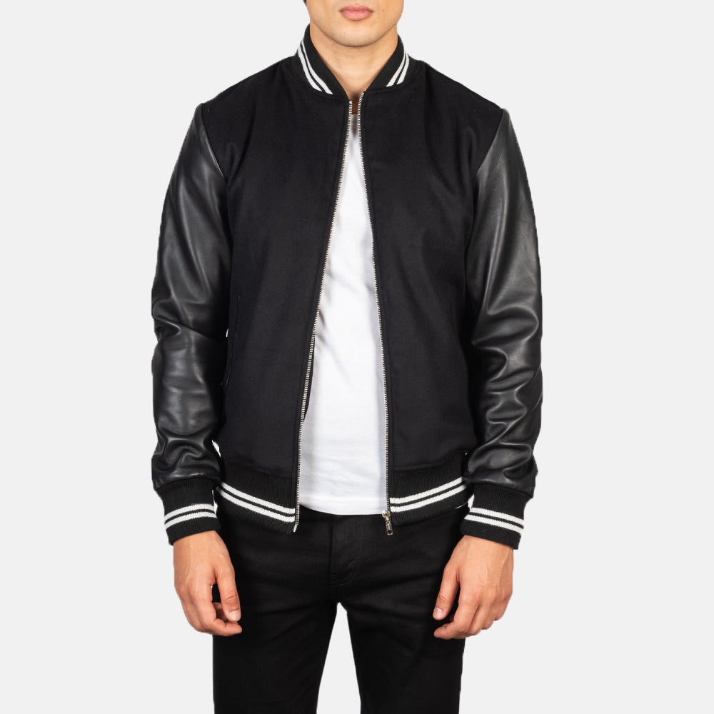 Men s Harrison Black Hybrid Varsity Jacket The Jacket Maker