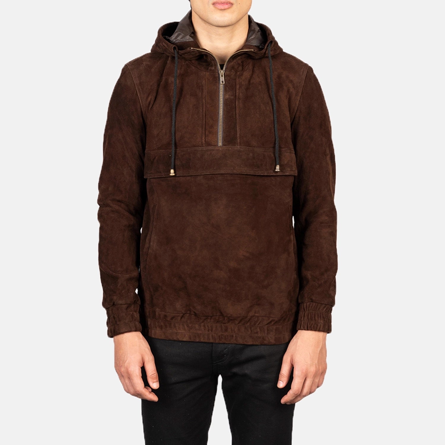Kenton Hooded Mocha Suede Pullover Jacket