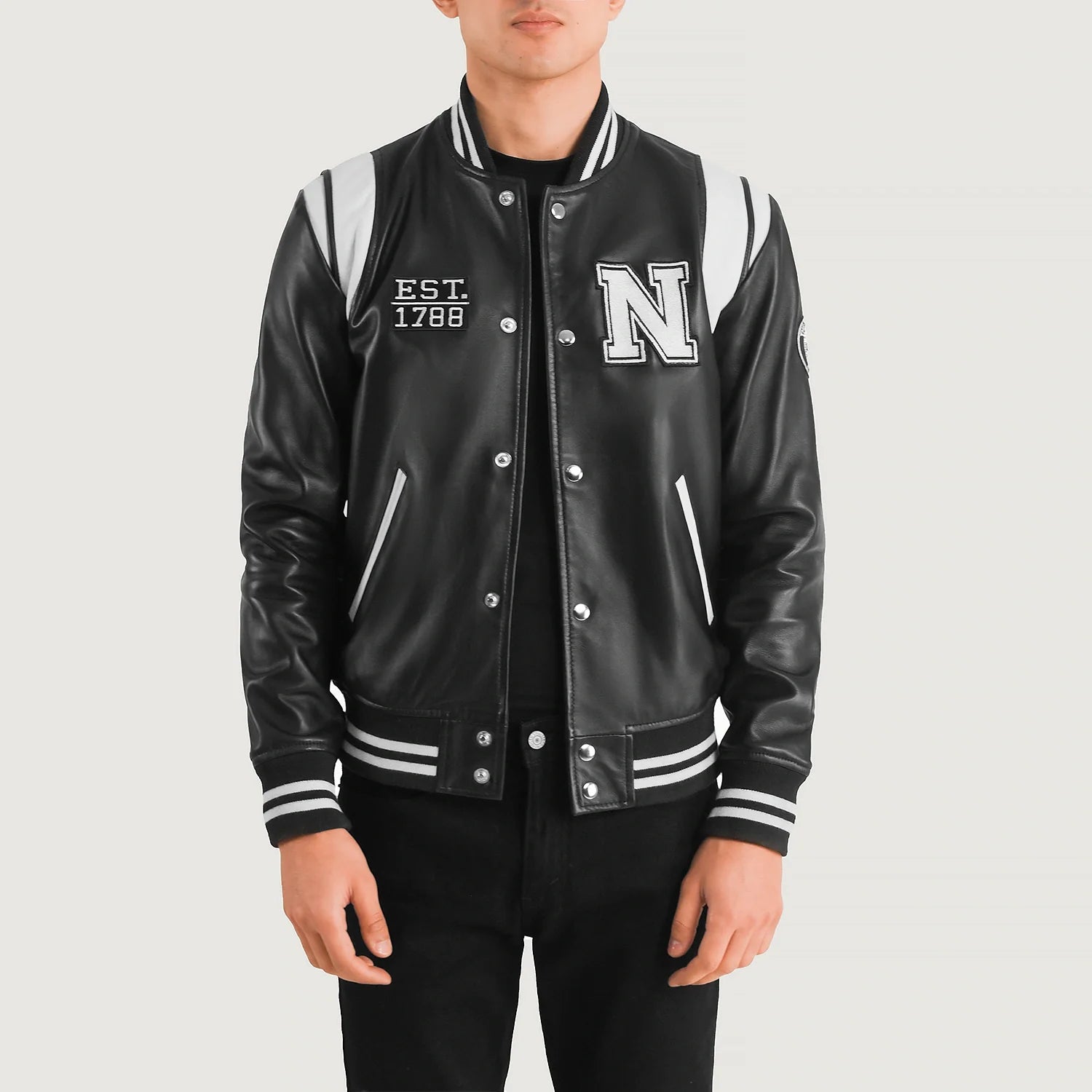 Varsity jacket mens leather sleeves cheap