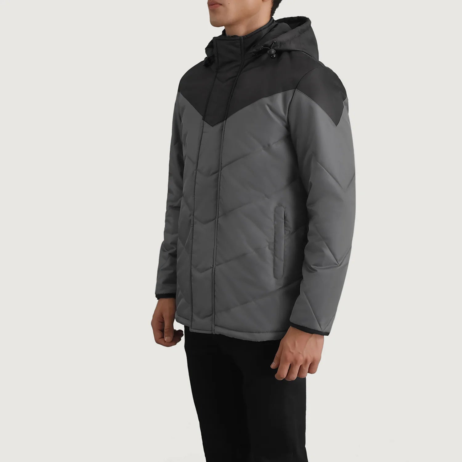 Luka Black Grey Hooded Puffer Jacket