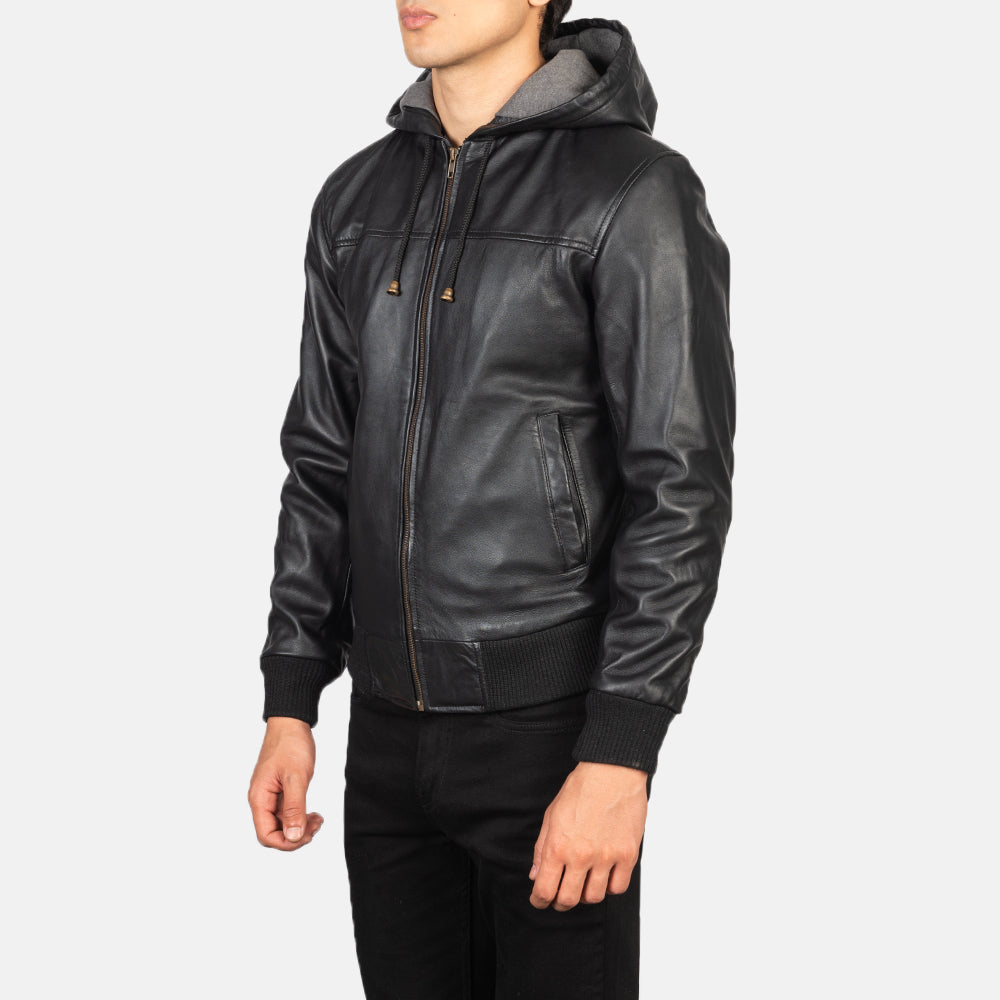 Men's Nintenzo Black Hooded Leather Bomber Jacket – The Jacket Maker