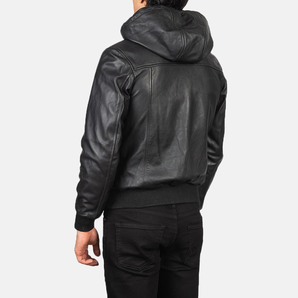 Black hooded bomber jacket mens hot sale