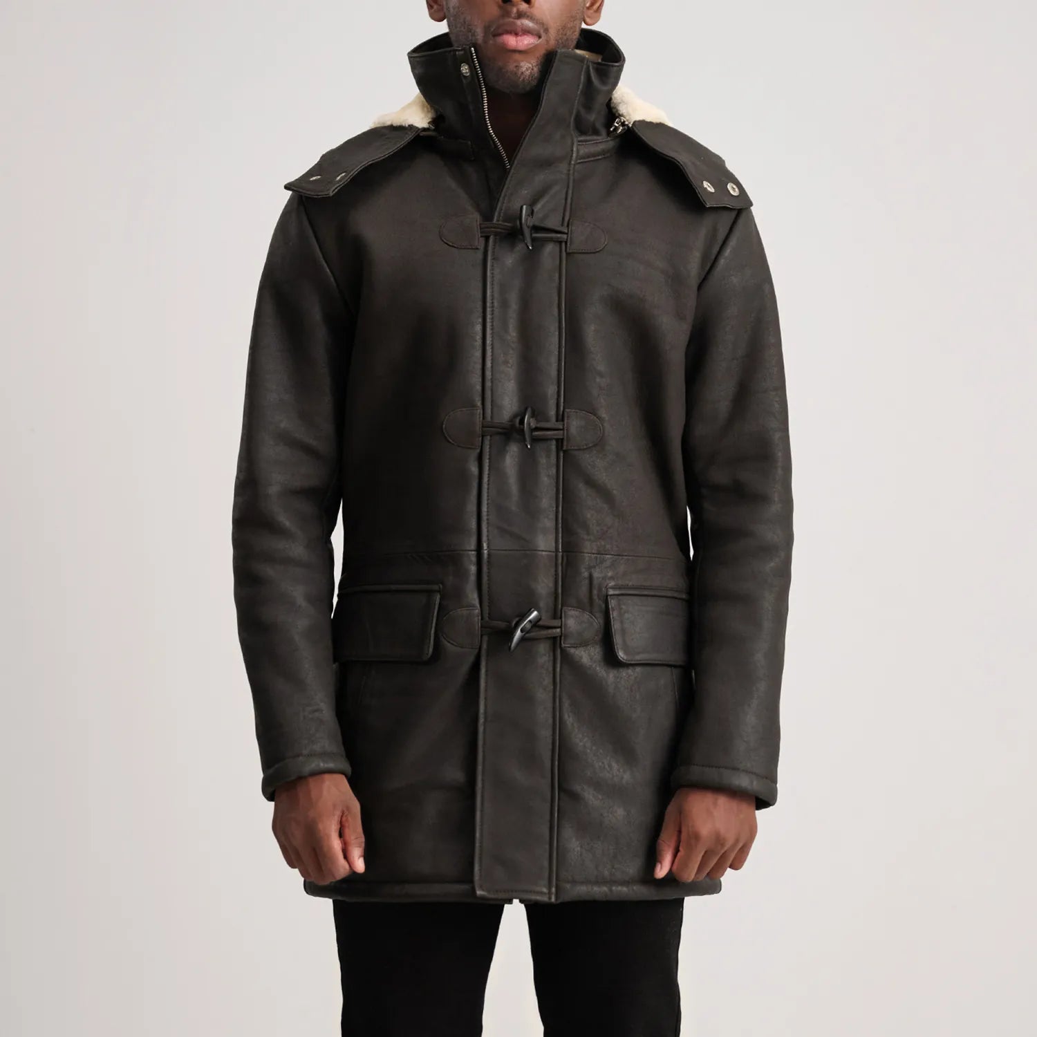 Nolan Tumbled Brown Leather Duffle Coat - The Jacket Maker