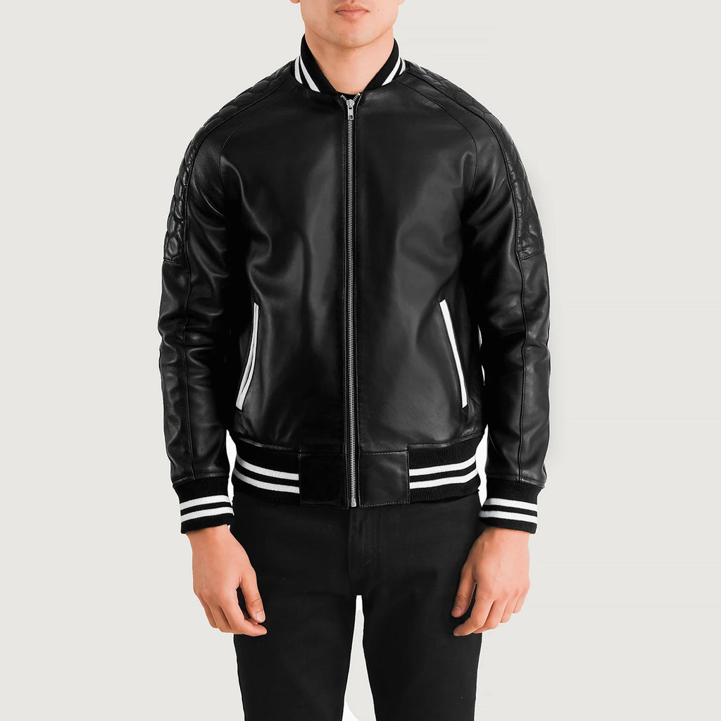 Levi's Men's Varsity Jacket - Faux Leather Sleeves & Shearling Body, Black Mixed Media Letterman