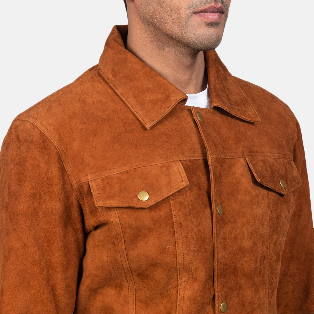 Mens tan suede trucker jacket on sale