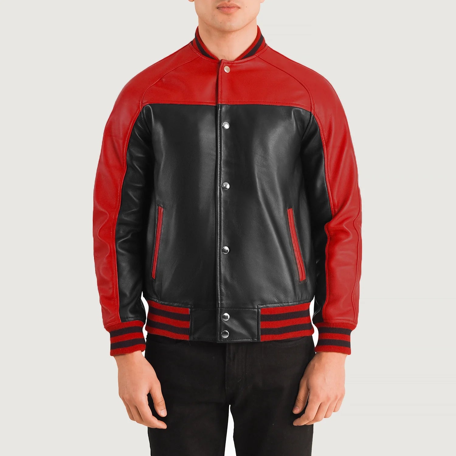 Terrance Black Red Leather Varsity Jacket