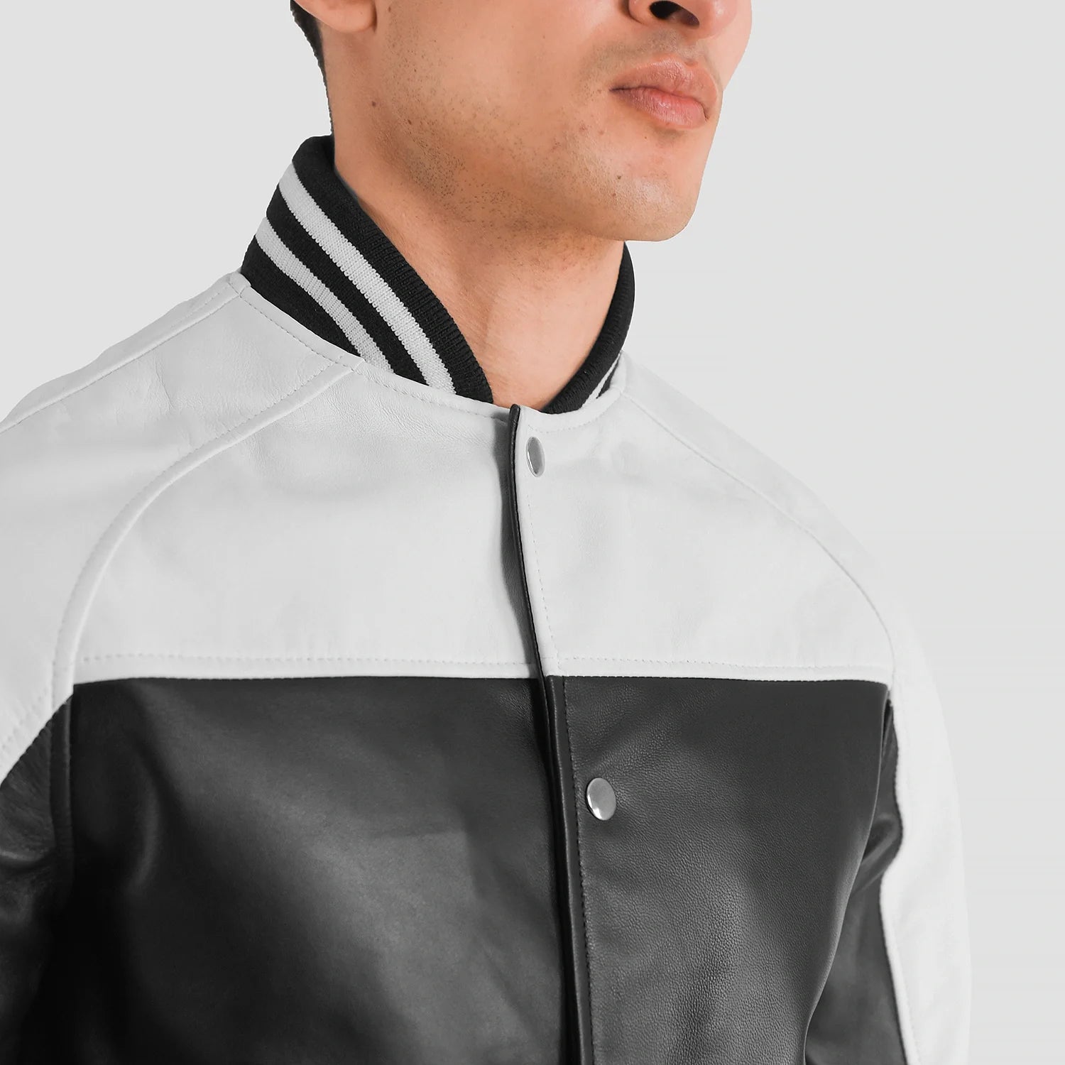 Mens white leather bomber jacket shop