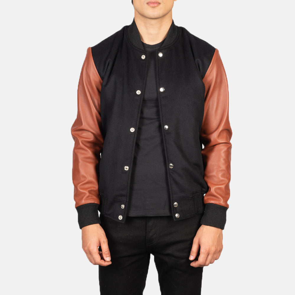 Varsity jacket mens leather sleeves on sale