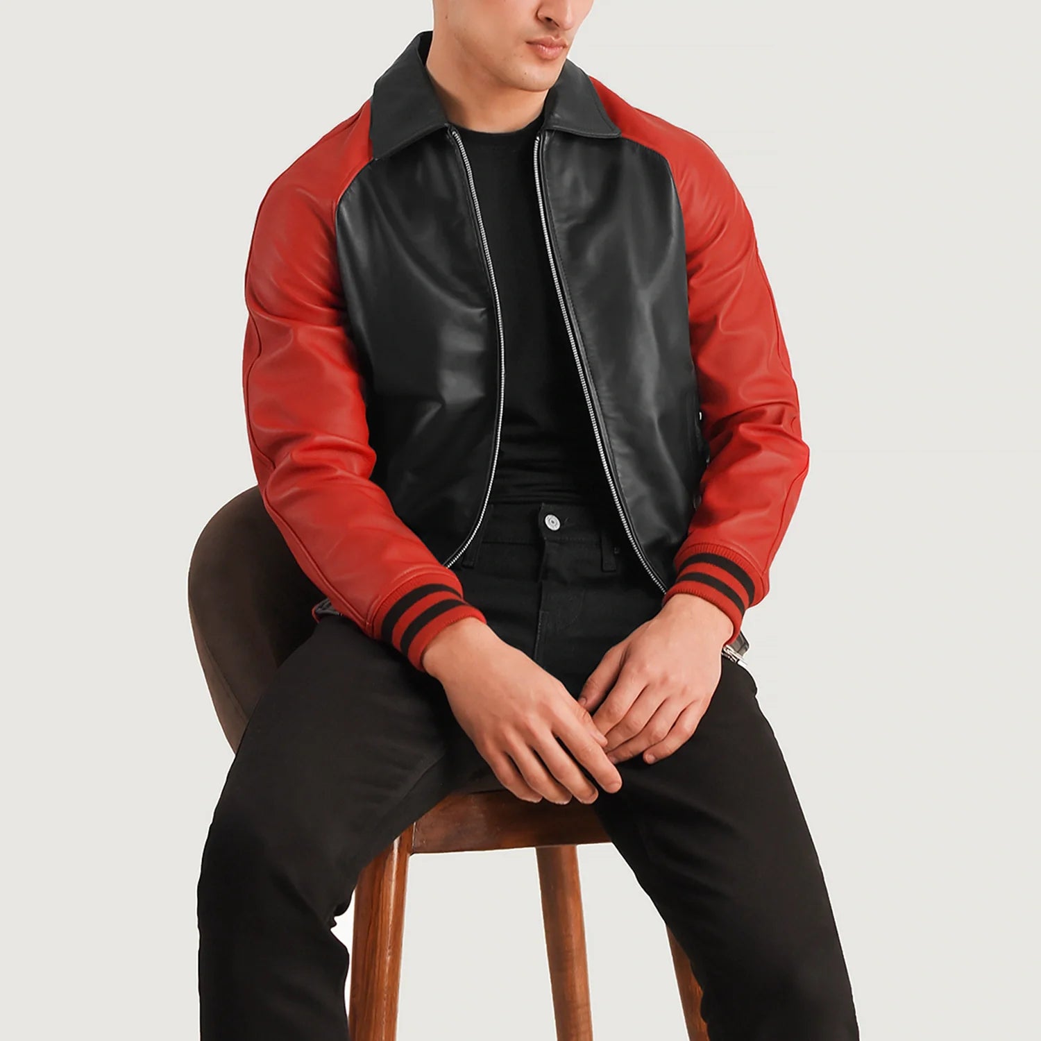 Walton Black Red Leather Varsity Jacket