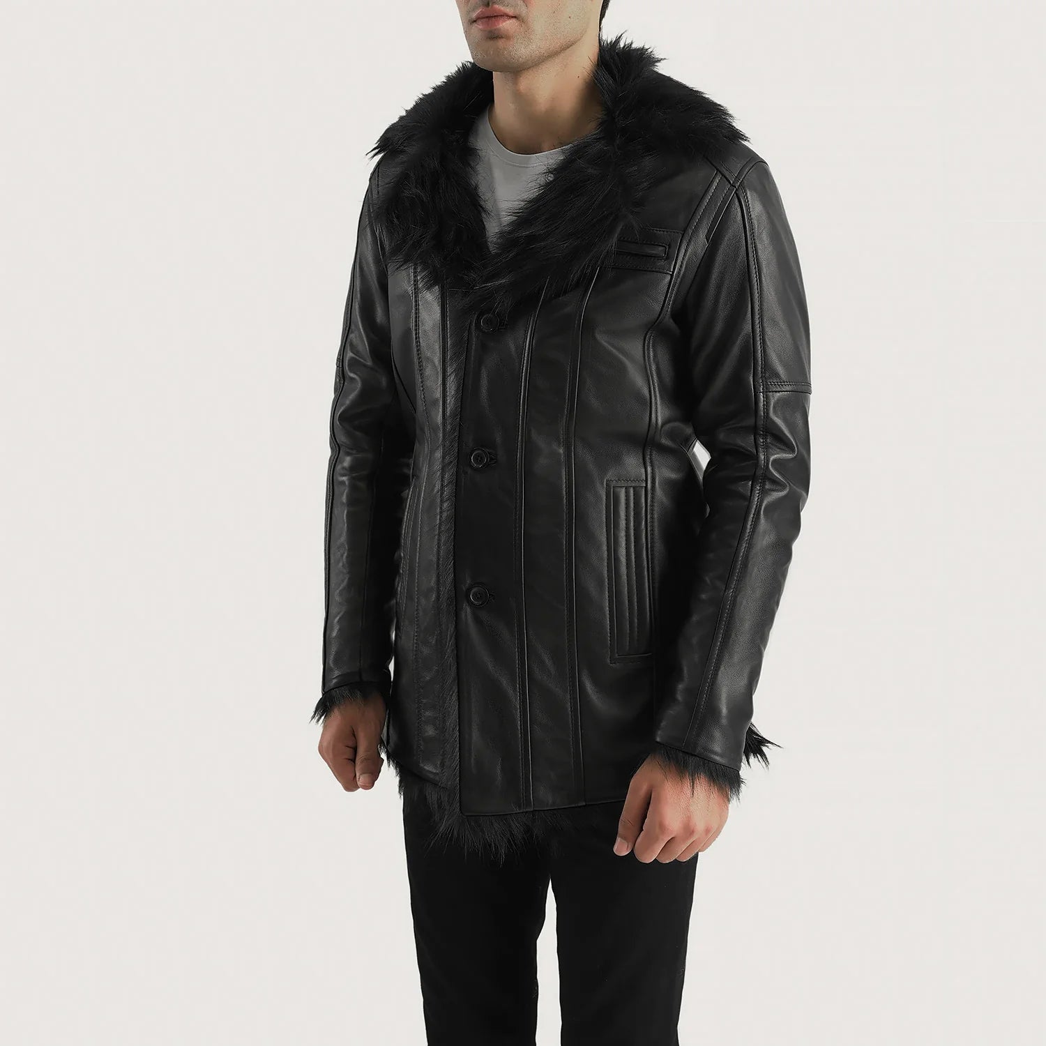 Black leather jacket with hoodie mens shop