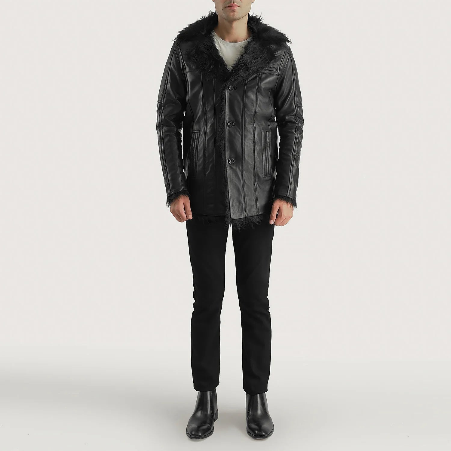 Black leather jacket with fur inside outlet
