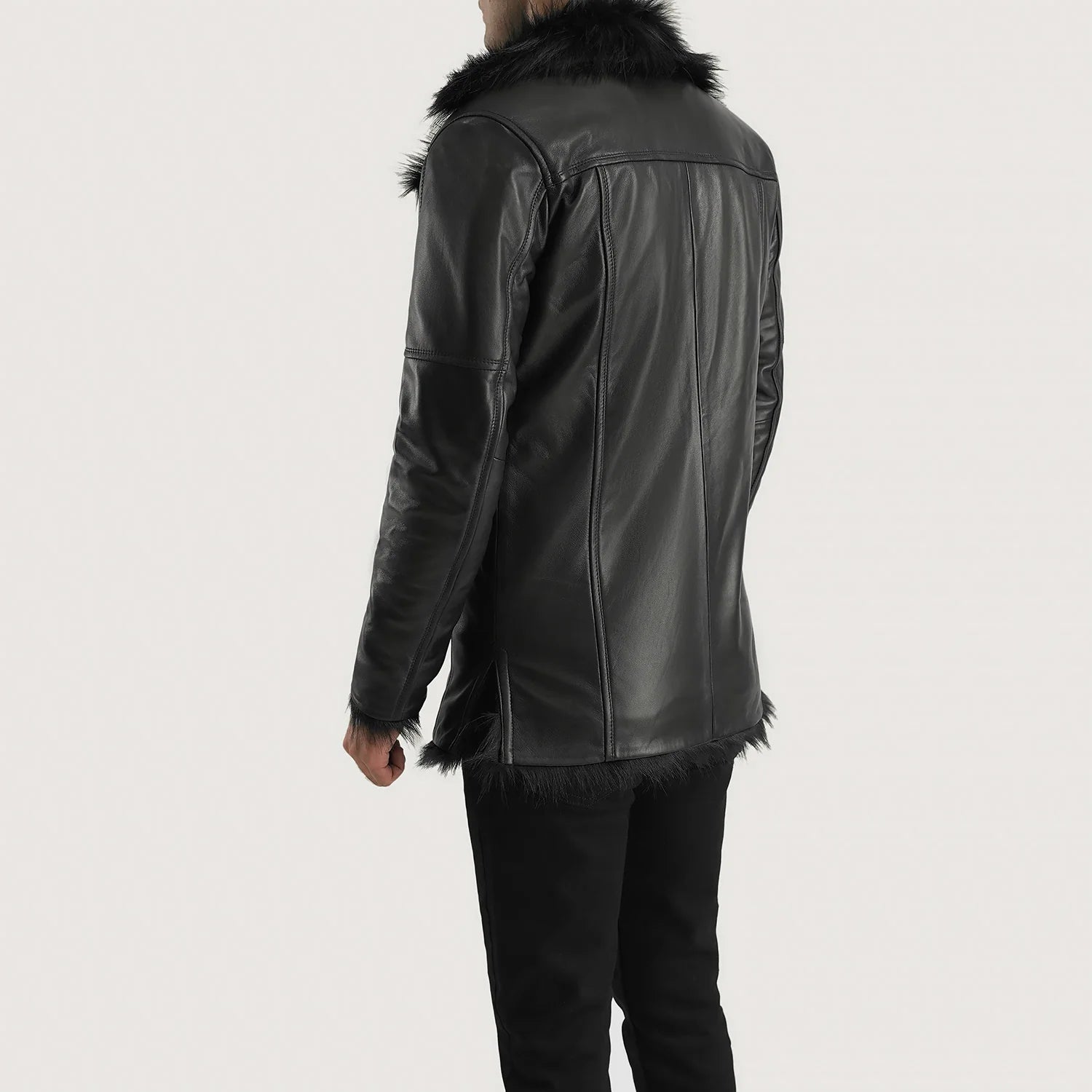 Black leather sherpa jacket mens shop