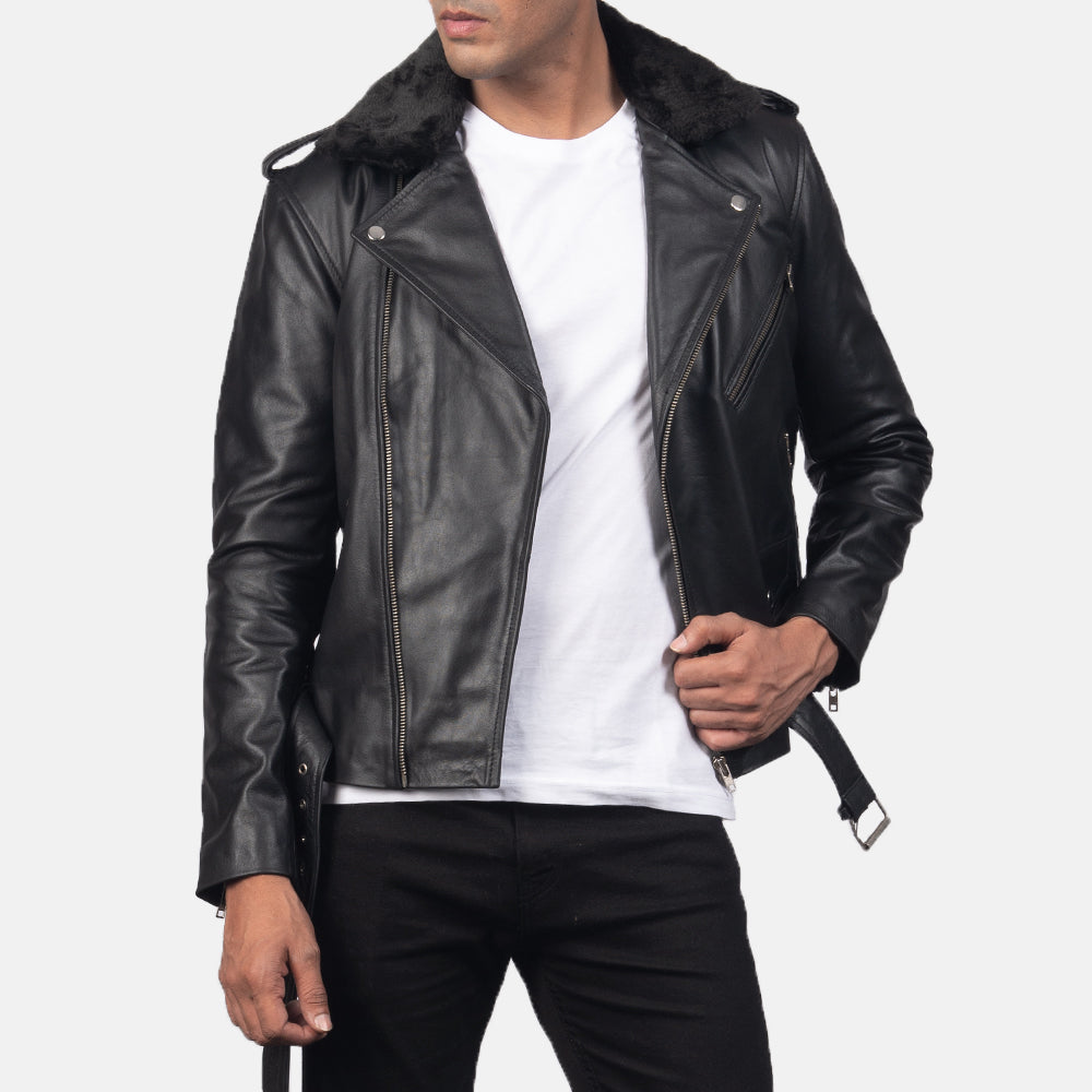 Men s Furton Black Leather Biker Jacket The Jacket Maker