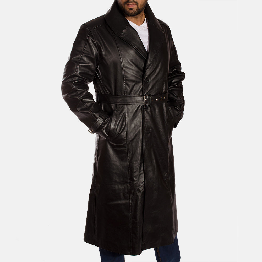 Black leather duster trench coat shop