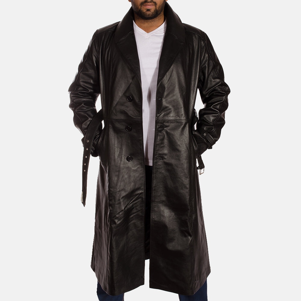 Men s Hooligan Black Leather Trench Coat The Jacket Maker