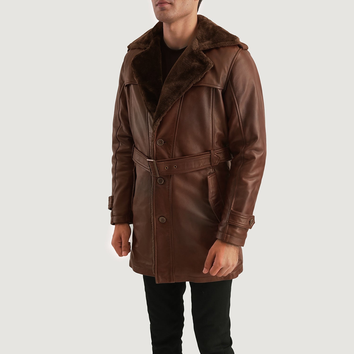 Short brown leather jacket sales