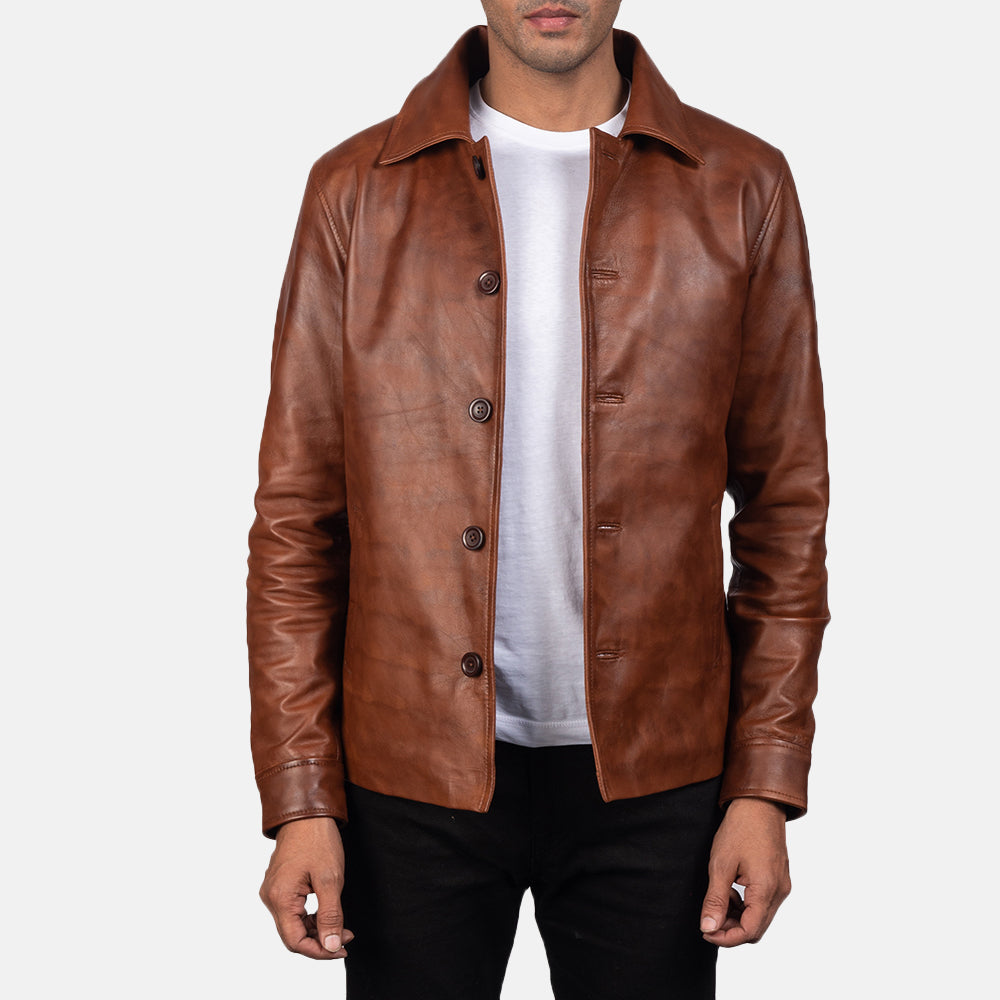 Mens button leather jacket store