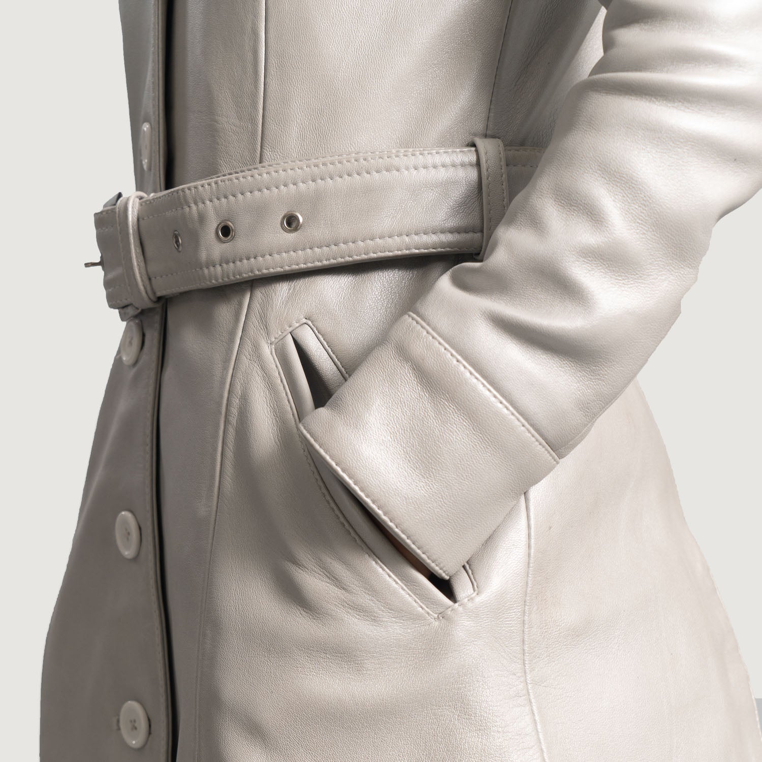 Women's Moonlight Silver Leather Trench Coat – The Jacket Maker