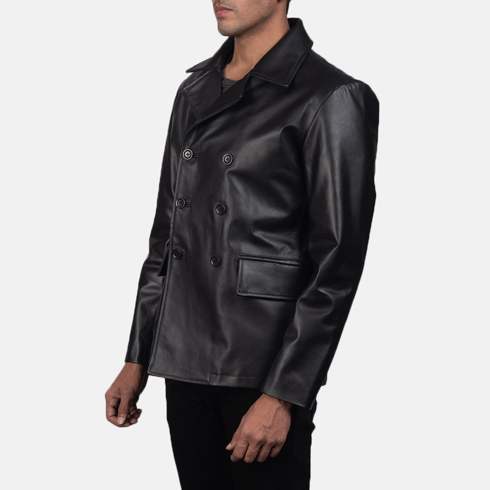 Men's Mr. Bailey Black Leather Naval Peacoat – The Jacket Maker
