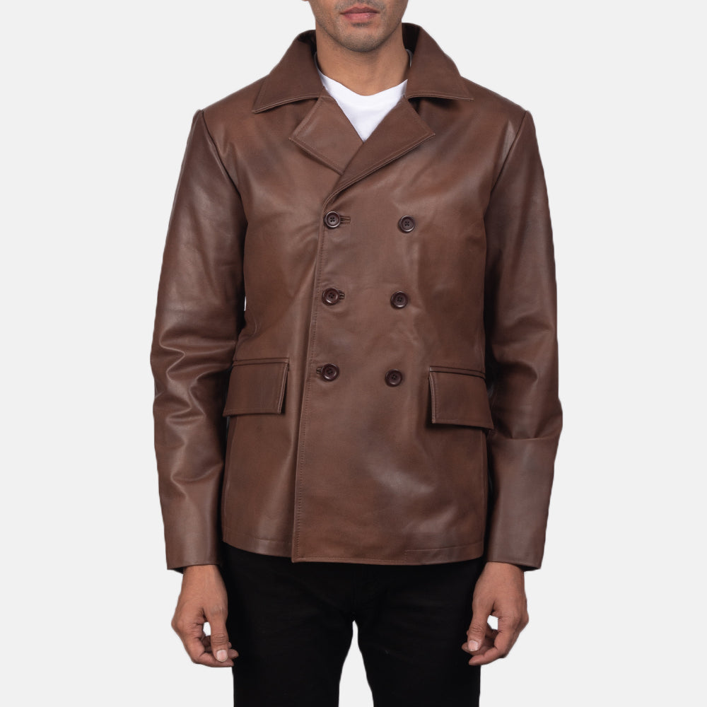 Men s Mr. Bailey Brown Leather Naval Peacoat The Jacket Maker