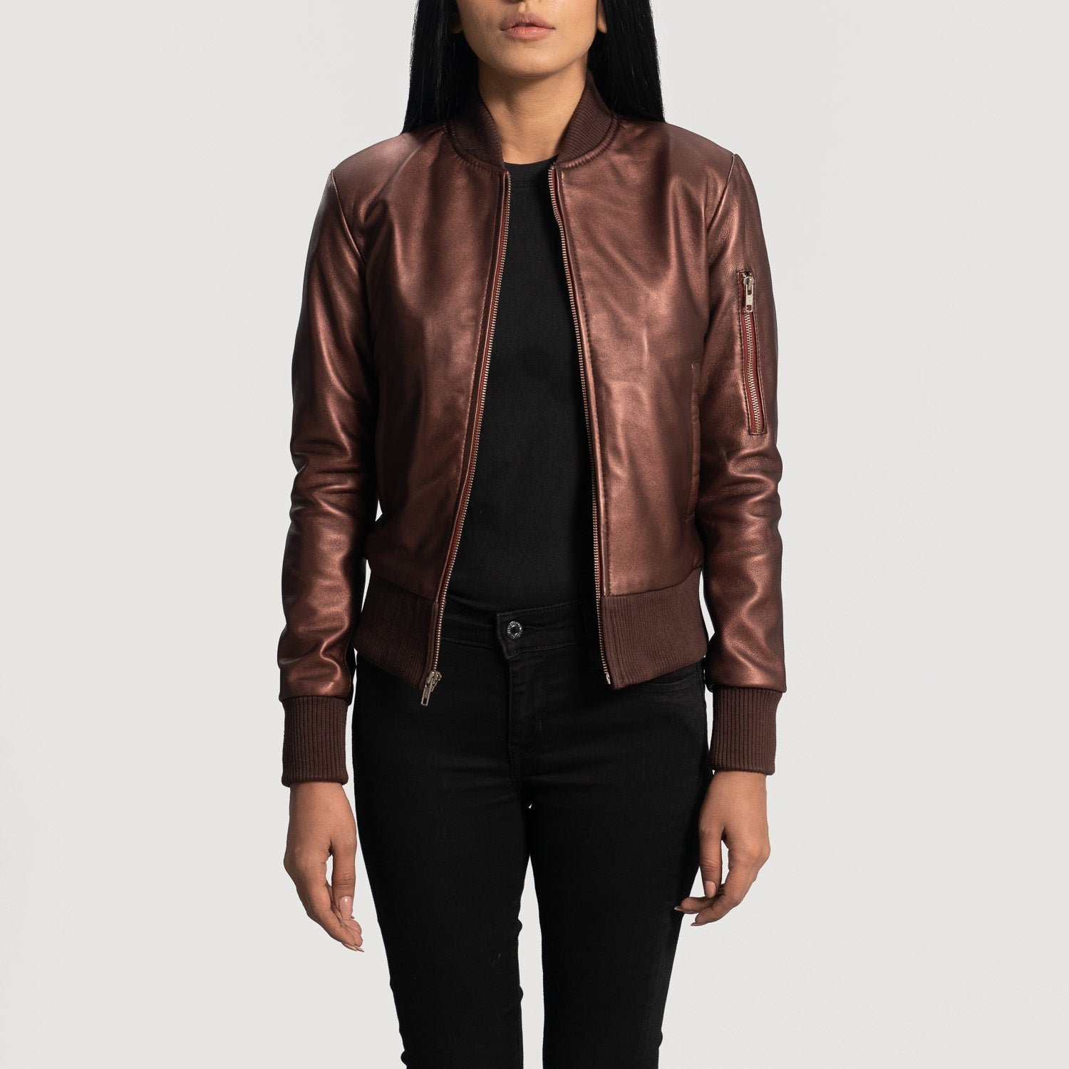 Womens maroon bomber jacket top